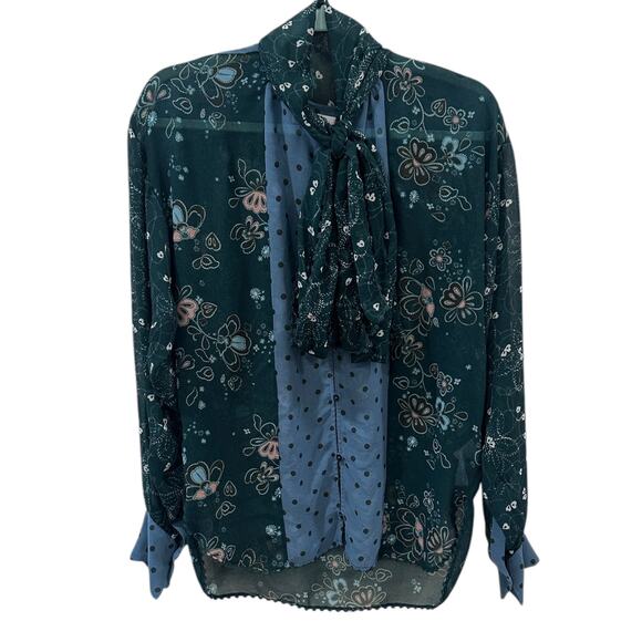 See By Chloe Frosty Green Scarf Neck Blouse - Picture 9 of 10